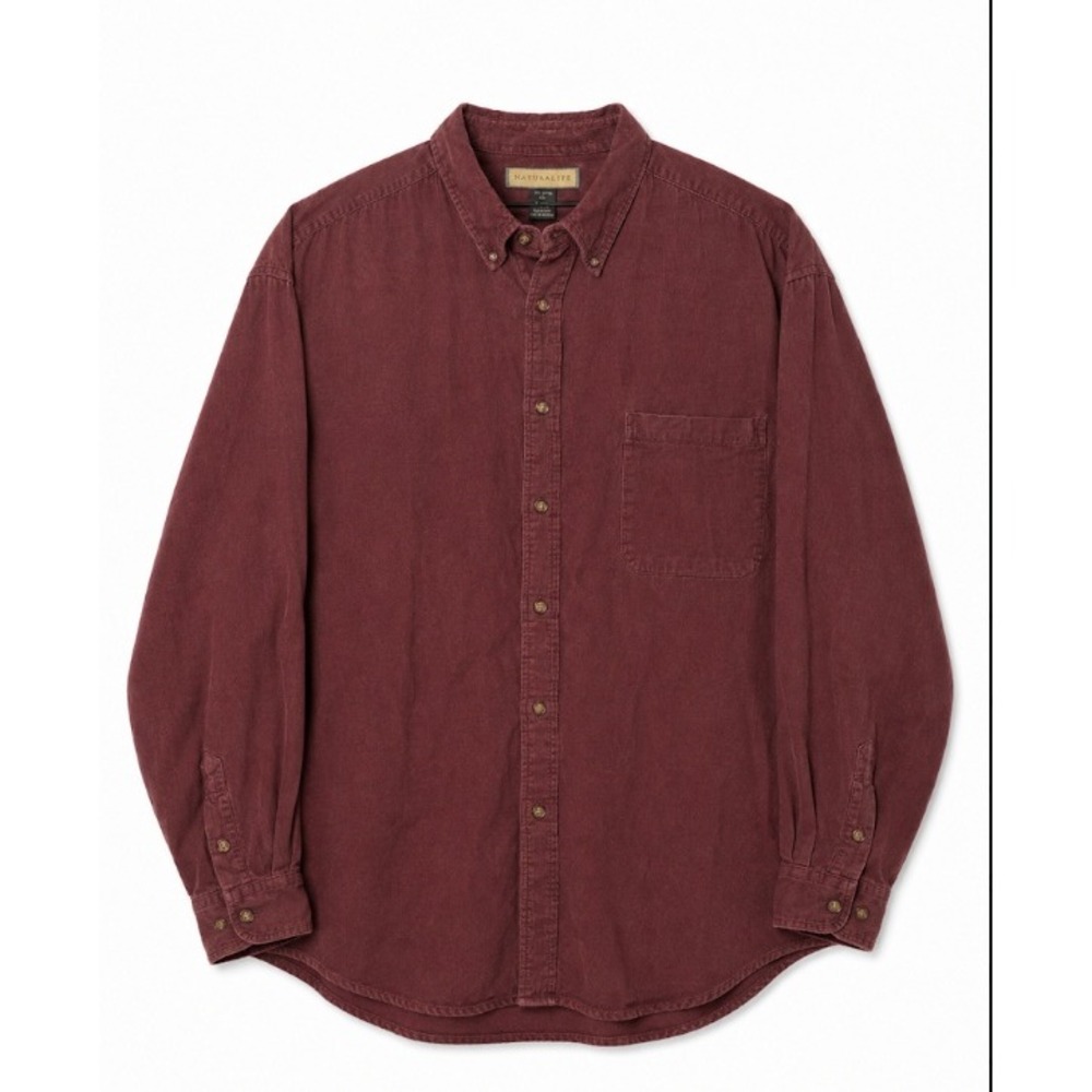 Naturalife Corduroy Button Down Mens Burgundy Long Sleeve Shirt Academia XXL